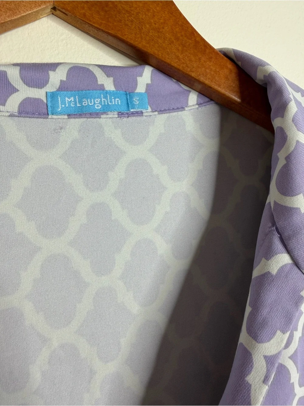 J McLaughlin Sz S Catalina Cloth Dress 3/4 Sleeve Purple White V Neck Stretch